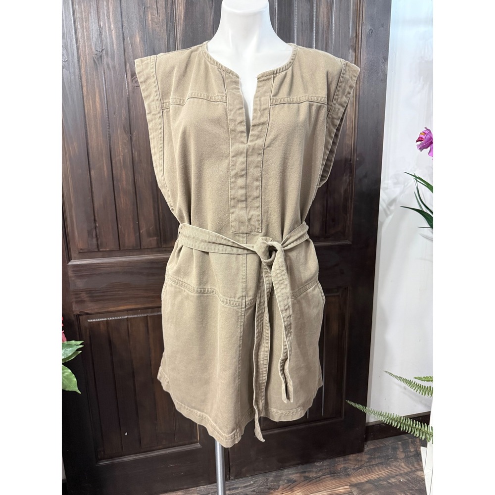 Banana Republic Womens XL Tan Khaki Cotton Utility Safari Belted Mini Dress